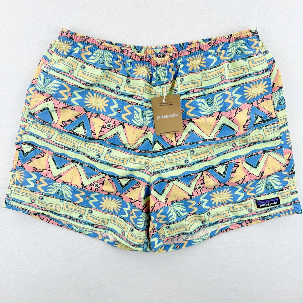 Patagonia Baggies Shorts 5" Inseam Geometric Print Swim Trunks Mens LARGE - New